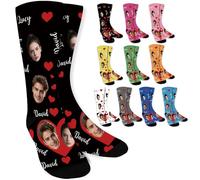 ALBK Personalised Socks with 3 Photos and Text - Custom Socks for Men Women, Personalised Gifts for Birthday, Valentine's Day and Christmas