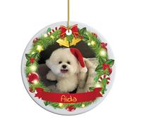 ALBK Personalized Dog Ornament - Custom Pet Photo Christmas Tree Decoration 2024 With Name, Ceramic Customized Picture Ornament
