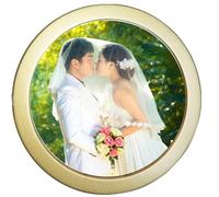 alblinsy Round Photo Frame Wooden Wall Hanging Picture Frames for Home Office Wall Decor (Gold, 8 inch)
