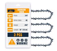 ALBO 10 Inch Chainsaw Chain, 3/8" LP Pitch .050" Gauge 40DL, 3 Pack - Low-Profile Full-Chisel Chrome Cutters, Compatible with Remington RM1035P, Worx WG309, Sun Joe SWJ803E, Craftsman Saw