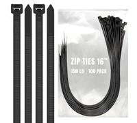 ALBO Black Zip Ties 16 Inch Long Zip Ties Plastic Cable Ties Thick 0.3 Inch 100 Pack Tie Wraps Heavy Duty 120lb UV Resistant Nylon Wire Ties for Indoor and Outdoor
