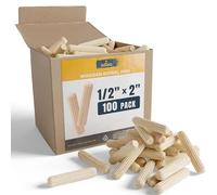 ALBO Wooden Dowel Pins 1/2 x 2 inch Fluted Wood Dowels Rods 100 Pack Hardwood Crafts Dowel Pegs