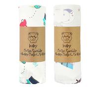 ALBOYI 2 Pack Baby Muslin Washcloths, Soft and Absorbent Baby Bath Towel 120cm x 110cm, Organic Cotton Moon and Car Cartoon Reusable Newborn Towel, Squares Muslin Washcloth Blanket for Newborn
