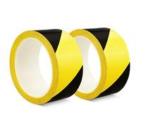 ALBOYI Hazard Warning Tape 2 Rolls Black and Yellow, 48mm x 20m Self-Adhesive PVC Caution Tape for Floor Marking, Construction Sites and Safety Barriers
