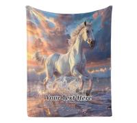 Albrayst White Horse Blanket, Personalized Name Blanket, Custom Flannel Throw Blanket for Sofa Couch, 30 x 40 Inches