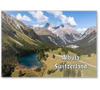 Albula, Switzerland: Dramatic Landscape of The Albula Mountain Pass Road in The Alps in Canton Graubunden in Switzerland on A Sunny Summer Day, Fridge Magnet