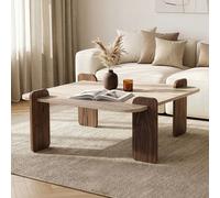 albury square wooden coffee table in travertine marble effect and walnut
