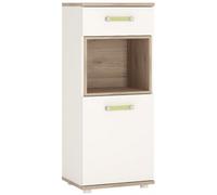 Albury White and Oak Effect 1 Door Narrow Cabinet with Lemon Handle