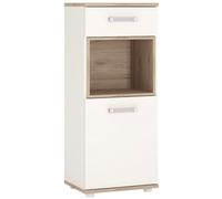 Albury White and Oak Effect 1 Door Narrow Cabinet with Lilac Handle