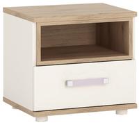 Albury White and Oak Effect 1 Drawer Bedside Cabinet with Lilac Handle