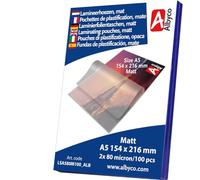 Albyco Matte Laminating Pouches, Laminating Pouches, A5 Format, 154 x 216 mm, Thickness 2 x 80 (160) Microns, Matt, Pack of 100, Transparent