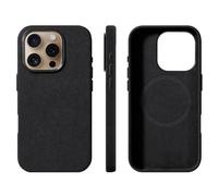 Alcantara Suede Case for iPhone 16 Pro Max/16 Pro/16 Plus/16, Compatible with MagSafe Genuine Italian Suede Leather Handmade Ultra Slim Anti-Slip Anti-Scratch (Black, 16 Pro)