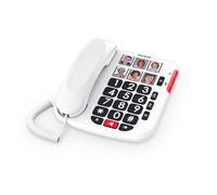 ALCATEL TMAX10+ WHT An analogue landline telephone with large keys, featuring 6 speed-dial numbers with photos and a loud ringtone (85dB), designed