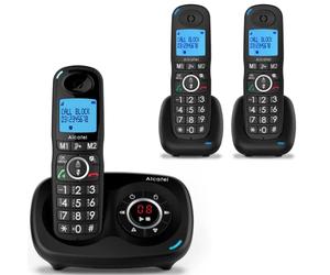 ALCATEL XL595 B Voice Trio - Senior Cordless Phone With Answering Machine - Large Backlit Display - Handsfree - Call Barring - Audio Boost - 14 Min Answering Machine - 3 Handsets - Black