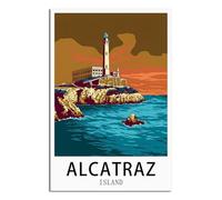 Alcatraz Island Vintage Travel Posters Tower 12x18inch(30x45cm) Canvas Wall Art Print Modern Painting Poster for Living Room Decor
