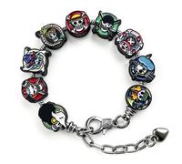 ALCEA ROSEA OP Charm Bracelet Gift Set 9 Anime-Style Mini Chibi Skull Faces, Luffy, Zoro, Nami, Sanji, Usopp, Robin & More, Removable Alloy Chain for Fans, One Size, Zinc, no gemstone