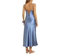 Alcea Rosea Women Satin Nightdress Sexy Long Chemise Negligee Criss-Cross Backless Tie Summer Nighties (X-Midnight blue, L)…