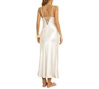 Alcea Rosea Women Satin Nightdress Sexy Long Chemise Negligee Criss-Cross Backless Tie Summer Nighties (X-White,XL)…