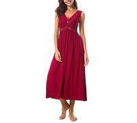 Alcea Rosea Womens Long Lace Nightdresses V Neck Sexy Chemise Nighties Strap Nightgown Elegant for Ladies S-XXXL (Wine, M)