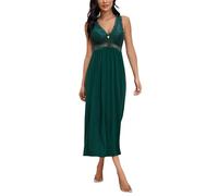 Alcea Rosea Womens Long Lace Nightdresses V Neck Sexy Chemise Nighties Strap Nightgown Elegant for Ladies S-XXXL(Blackish Green, X-Large)