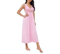 Alcea Rosea Womens Long Lace Nightdresses V Neck Sexy Chemise Nighties Strap Nightgown Elegant for Ladies S-XXXL(Light Pink, Large)
