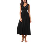 Alcea Rosea Womens Long Lace Nightdresses V Neck Sexy Chemise Nighties Strap Nightgown Elegant for Ladies S-XXXL(Black, XXXL)