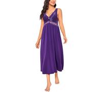 Alcea Rosea Womens Long Lace Nightdresses V Neck Sexy Chemise Nighties Strap Nightgown Elegant for Ladies S-XXXL(Violet, M)