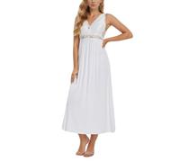 Alcea Rosea Womens Long Lace Nightdresses V Neck Sexy Chemise Nighties Strap Nightgown Elegant for Ladies S-XXXL (White, L)