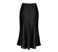 Alcea Rosea Womens Satin High Waisted Silk A-line Wedding Elegant Elastic Midi Skirt (Black, XX-Large)