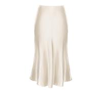 Alcea Rosea Womens Satin High Waisted Silk A-line Wedding Elegant Elastic Midi Skirt(Champagne, Medium)
