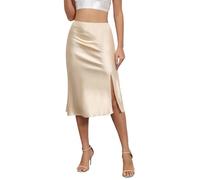 ALCEA ROSEA Womens Silky Satin Midi Skirt A Line Flared Skirt Elastic Waist Skirt Bias Cut Skirt for Women, Champagne, Small