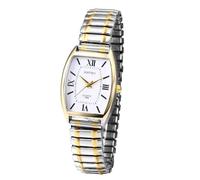 ALCENTIS Women's rectangular watch, extendable bracelet, rounded sides, white dial with stylized black numerals, Chrome and Yellow Gold, Stylish
