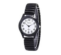 ALCENTIS Women's Watch with Elastic Bracelet - Black Arabic Numerals - Easy to Read - Stretchy Steel Bracelet That Naturally Fits the Wrist, Black Strap - White Dial, Bracelet