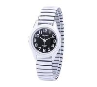 ALCENTIS Women's Watch with Elastic Bracelet - Black Arabic Numerals - Easy to Read - Stretchy Steel Bracelet That Naturally Fits the Wrist, White Strap - Black Dial Back