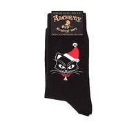 Alchemy Catmas Socks Christmas Cat Gothic Grunge Punk Quirky Funny, Black, M-L