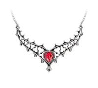 Alchemy England, Gothic, Pewter, Necklace, Red, Crystal, Adult, Elizabethan, Austrian Crystal, Split Chain, 40g, Heart