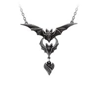 Alchemy England Gothic Pewter Pendant Necklace, Blackened Pewter, Triple Bat Design, 29g