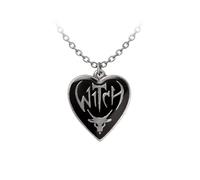 Alchemy England, Gothic Witch Heart Pendant Necklace, Pewter, Reversible, Black/Polished, 29mm x 25mm, Baphomet Symbol, Adjustable Chain, 17g