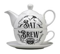 Alchemy Gothic Bat Brew Magical Teapot Tea Cup for One Set, White