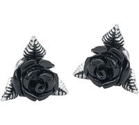 Alchemy Gothic Black Rose Ear Studs Women Earring Set Black-Silver, Pewter,