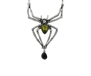 Alchemy Gothic Emerald Venom Pendant - Green Crystal, Pewter Spider 6.8 x 11.1cm