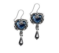 Alchemy Gothic Affaire du Coeur Dangle Earrings - Pewter Blue & Black Crystal Drop