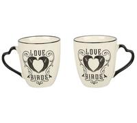 Alchemy Gothic Love Birds Raven Crow Couples White China Two Mug Set