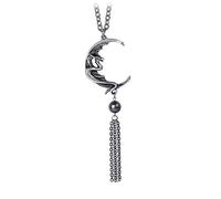 Alchemy Gothic Moon Dragon Necklace Silver-Coloured