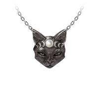 Alchemy Gothic Mystic Moon Cat Necklace black silver Onesize