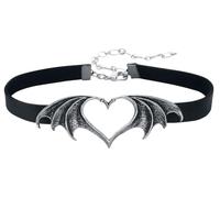 Alchemy Gothic Nocte Amor Women's Choker Necklace Black Silver Leather Stone-Free, Leather, without stone