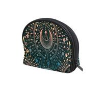 Alchemy, Magical Astrology, Spirituality and Occultism on Black Women's Shell Shape Cosmetic Makeup Bag, With Zipper Travel Toiletry Bag, Colorful Storage Bag for Lady Girl 8 x 2.5 x 5.5 inch