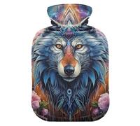 Alchemy Occult Wolf Totem Blue Cute hot Water Bottle with Soft Cover, 2L hot compresses for The Body for (Scenario), (Scenario), (Scenario)