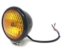 Alchemy Parts 4.75 inch (120mm) Universal Motorcycle Headlight with Yellow Lens for Chopper, Bobber, Cafe Racer, Scrambler Project Custom Street Bike (Black)