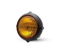 Alchemy Parts 5.5" Motorcycle Headlight 12V / 35W for Project Custom Bike (Matt Black Yellow Lens)